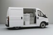 White delivery van with open back in 3D on white background. Generative AI