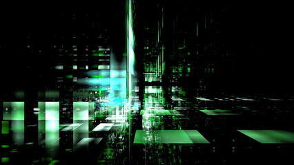 Poster - Digital space, architecture design. Complex mathematical calculations in a digital environment, virtual space. Modern digital technologies, cloud computing. 3d render