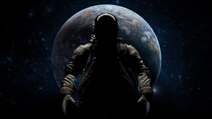 Wall Mural - astronaut cosmonaut discovery of new worlds of galaxies panorama, fantasy portal to far universe. as
