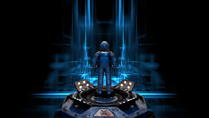 Wall Mural - astronaut cosmonaut discovery of new worlds of galaxies panorama, fantasy portal to far universe. as