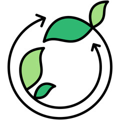 Fototapete - Biodegradable Icon. Recycle Leaf Symbol. Line Filled Icon Vector Stock 