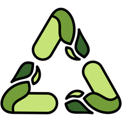 Fototapete - Biodegradable Icon. Recycle Leaf Symbol. Line Filled Icon Vector Stock 