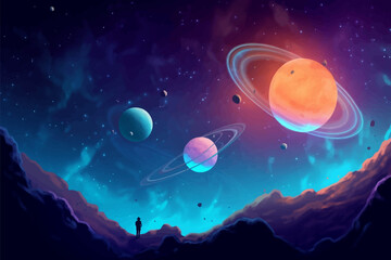 Wall Mural - illustration on the topic of outer space, interstellar travels, universe and distant galaxies.