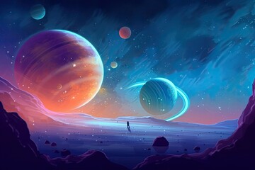 Wall Mural - illustration on the topic of outer space, interstellar travels, universe and distant galaxies.