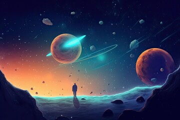 Wall Mural - illustration on the topic of outer space, interstellar travels, universe and distant galaxies.