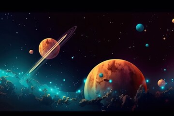 Wall Mural - illustration on the topic of outer space, interstellar travels, universe and distant galaxies.