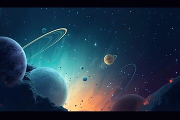 Wall Mural - illustration on the topic of outer space, interstellar travels, universe and distant galaxies.