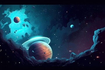 Wall Mural - illustration on the topic of outer space, interstellar travels, universe and distant galaxies.