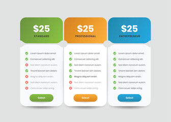 Wall Mural - business pricing comparison table with minimal shape and checklist