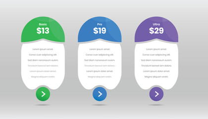 Wall Mural - pricing comparison web interface design template with abstract shape