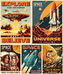 Wall Mural - endless universe colorful set posters generative ai