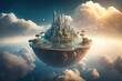 © AEN Creative Studio - A futuristic city floating island on clouds background made with Generative AI