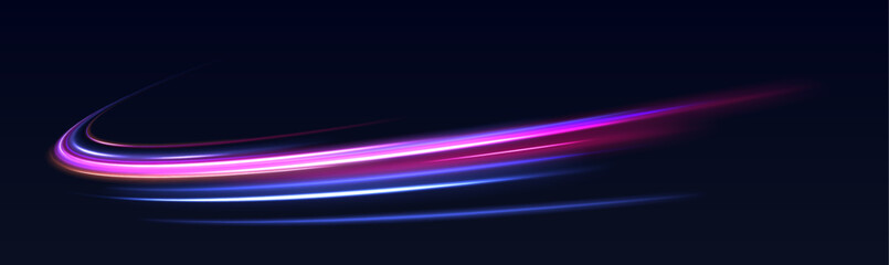 Fototapete - Expressway, the effect of car headlights. Low-poly construction of fine lines. Blue background.	Futuristic digital floor technology perspective background. 
