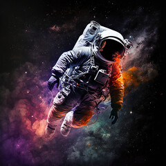 Astronaut floating in space. Generative AI.
A digital painting of a space suited astronaut floating in space.