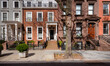 Typical row of townhouse and brownstone entrances in Brooklyn Heights, New York City