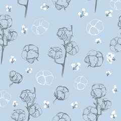 Poster - Simple vector pattern with white cotton flowers