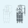 Bioreactor device one-color vector and line art illustration
