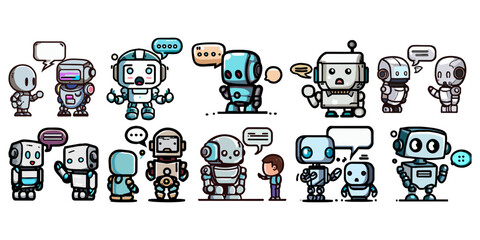 Wall Mural - Talking robot vector set collection graphic clipart design