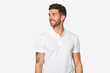 © Asier - Young handsome man isolated relaxed and happy laughing, neck stretched showing teeth.