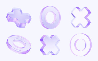 Fototapete - set of abstract glass shapes with colorful gradient. 3d rendering illustration