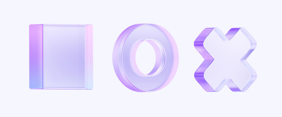 Fototapete - set of abstract glass shapes with colorful gradient. 3d rendering illustration