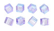 Set 3d  glass Iridescent plastic cubes, crystal blocks with holographic transparent texture. 3d rendering illustration. 