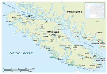  Vector map of the Canadian Pacific island of Vancouver Island