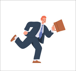 Wall Mural - Employee character late for work running fast sprinting to office isolated on white background Generative AI