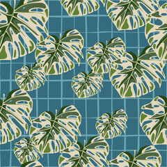 Wall Mural - Monstera leaves seamless pattern. Exotic jungle plants endless wallpaper. Leaf background. Hawaiian rainforest floral backdrop.