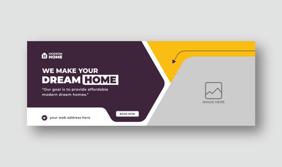 Wall Mural - home for sale real estate facebook cover and web banner template, social media post for real estate 