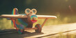 Holzflugzeug Spielzeug auf der Wiese im Sommer, ai generativ
