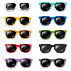 Wall Mural - Colorful Sunglasses set Isolated White Background