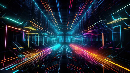 Wall Mural - Background of technology neon light scene,created with Generative AI tecnology.
