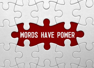 Poster - word words have power on red puzzle background
