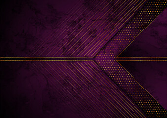 Wall Mural - Dark violet and golden abstract tech geometric grunge background. Luxury glitter vector design