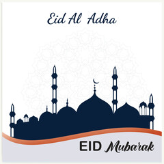 Wall Mural - Illustration vector graphic of a mosque and goat in silhouette with a glowing lantern for Eid al adha mubarak. good for background, banner, card, and poster flyer templates.