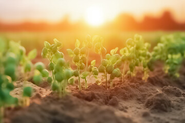 Wall Mural - Young chick-pea pods in chickpea plant. Chickpeas ripening in the field. Chickpeas pod with green young plants in the field. 