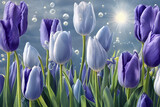 Fototapeta Tulipany - Tulipany, niebieskie kwiaty. Generative AI