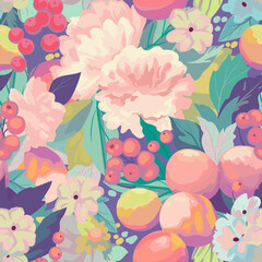 Wall Mural - Seamless pattern of peaches and peonies. Pastel color. 