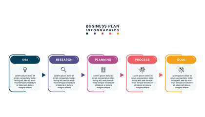 Business plan infographic template with a five steps or options for success.