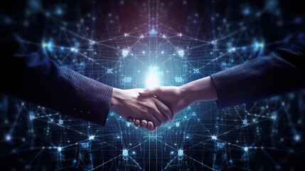 Crypto Business handshake . Finance prosperity and money technology asset , 3d background . Generating Ai