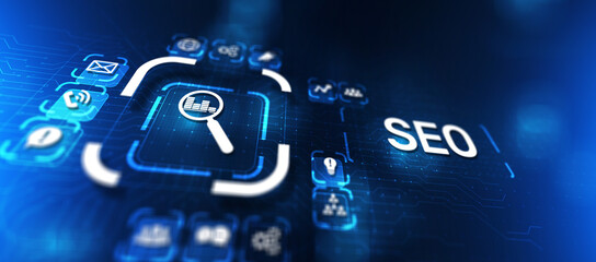 Wall Mural - seo - search engine optimisation, digital internet marketing concept on virtual screen.