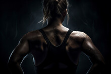 Fitness In Motion: Back View Of Athletic Woman In Clean Sharp Focus With Soft Shadows - Generative Ai