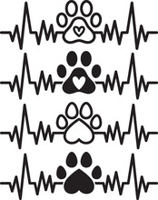 Heartbeat With Paw Print And Hearts. Design For Dog Lovers.