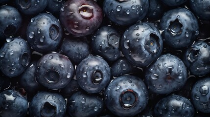 Blueberry fruit garnished with shiny water drops. Professional color correction. Soft shadows. Pure sharp focus. High quality retouching. Generative AI.