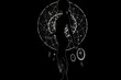 State of mind concept. Dream catcher and woman body and face silhouette illustrative background. Dark, minimalistic and futuristic looking style. Generative AI