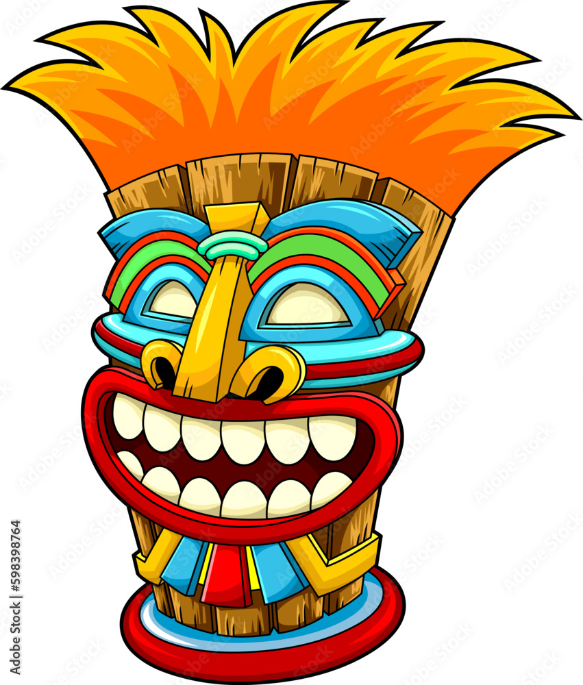 Vetor do Stock Cartoon Smiling Tiki Tribal Wooden Mask. Vector Hand Drawn  Illustration Isolated On Transparent Background | Adobe Stock, image size:851x1000