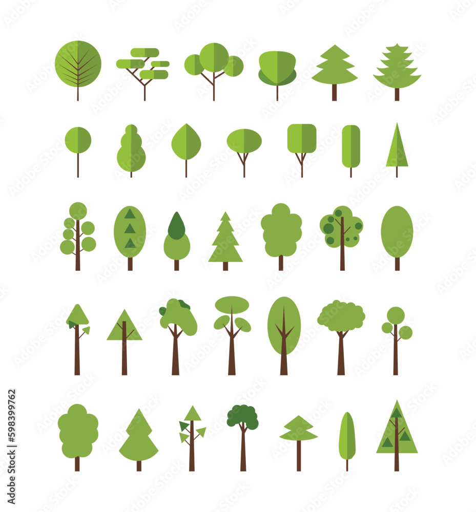 Set of original trees on white. Trees of various types. EPS10. Vector ...