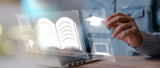 Fototapete - Education Distance E-learning Online Learning Personal development concept. Training Webinar E-learning Skills Business Internet Technology Concept. education online with webinar, video tutorial.