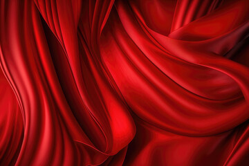 ai generated beautiful elegant red soft silk satin fabric background with waves and folds